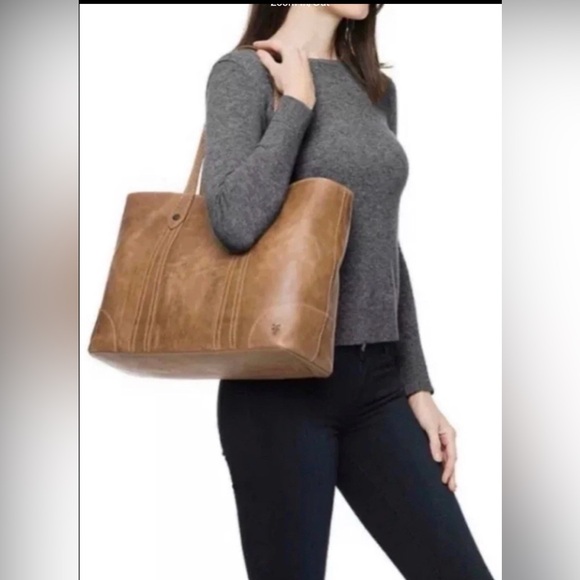 NWT Frye Melissa Leather Shopper Tote Shoulder Bag Beige Brown Retail  $358 - Picture 13 of 13